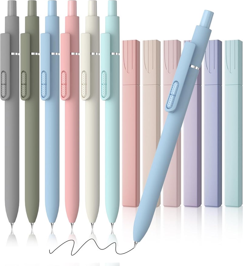 Jimmidda - 12 Pack Gel Pens, 0.7mm Black Ink Fine Point Smooth Writing with Aesthetic Highlighters, Quick-dry Long-lasting Pens Set for Journaling School Office Supplies(6 Pens + 6 Highlighters) - Image 1